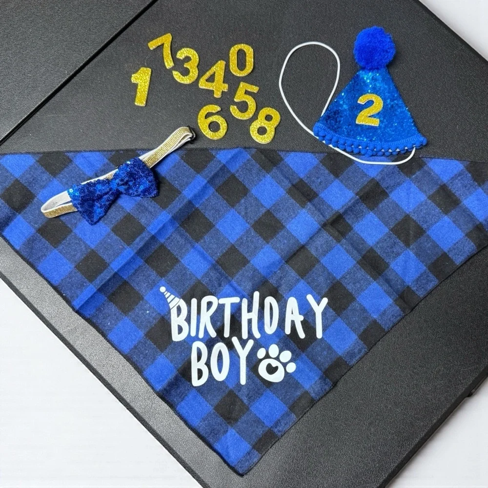 Dog Birthday Boy Party Set Bandana Hat Bow Tie NWT